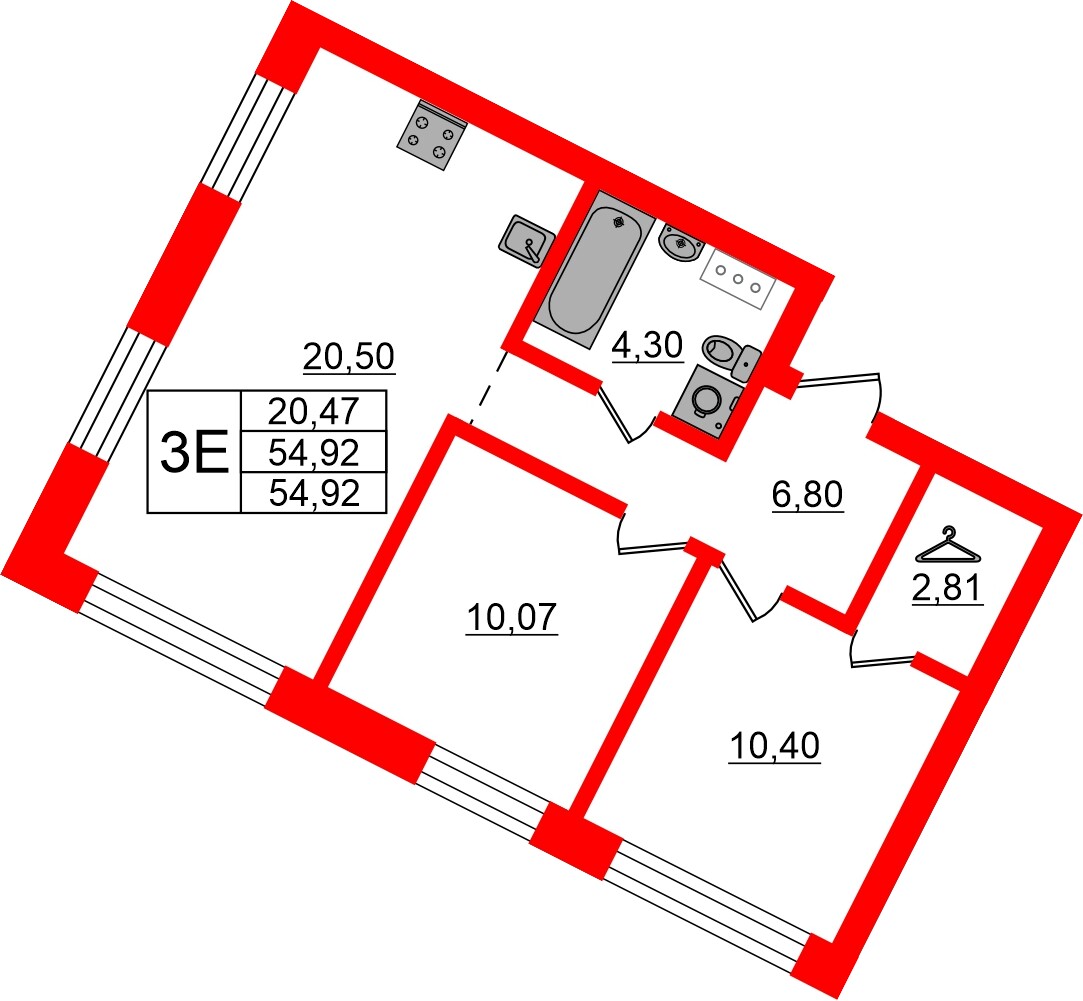 Квартира в ЖК NEWПИТЕР, 2 комнатная, 54.92 м², 11 этаж
