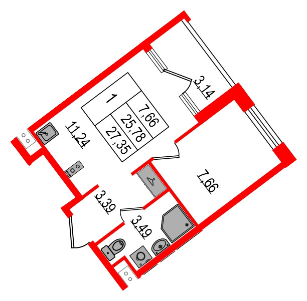 Квартира в ЖК Нигилист, 1 комнатная, 25.78 м², 6 этаж