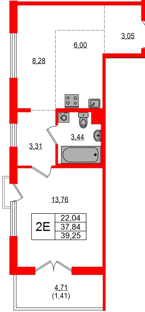 Квартира в ЖК «ЛесART», 1 комнатная, 39.25 м², 5 этаж