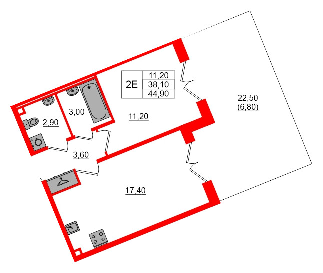 Квартира в ЖК «Пулково Lake», 1 комнатная, 44.9 м², 1 этаж