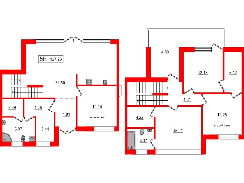 Квартира в ЖК «Моменты Репино», 4 комнатная, 127.23 м², 1 этаж
