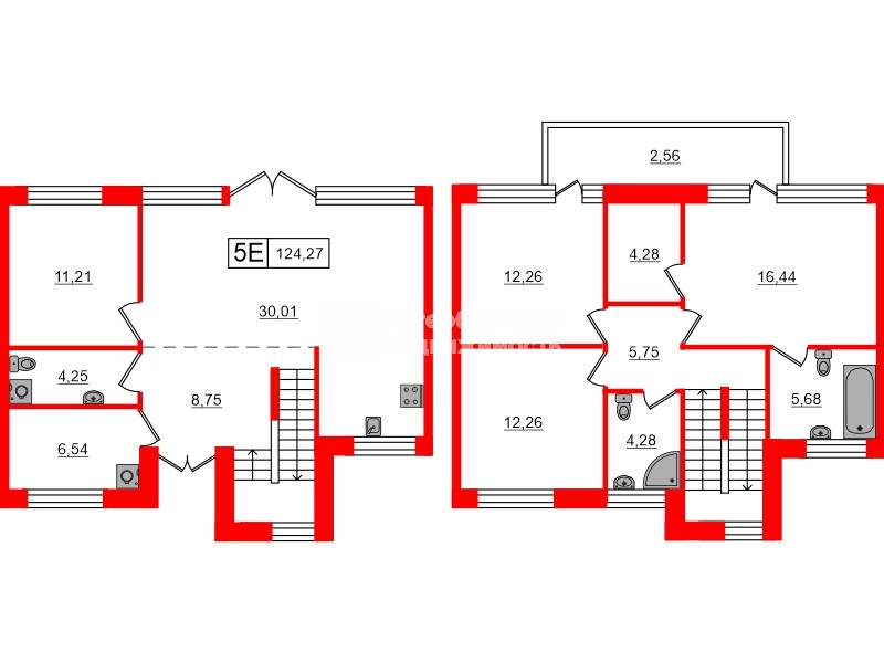 Квартира в ЖК «Моменты Репино», 4 комнатная, 124.27 м², 1 этаж