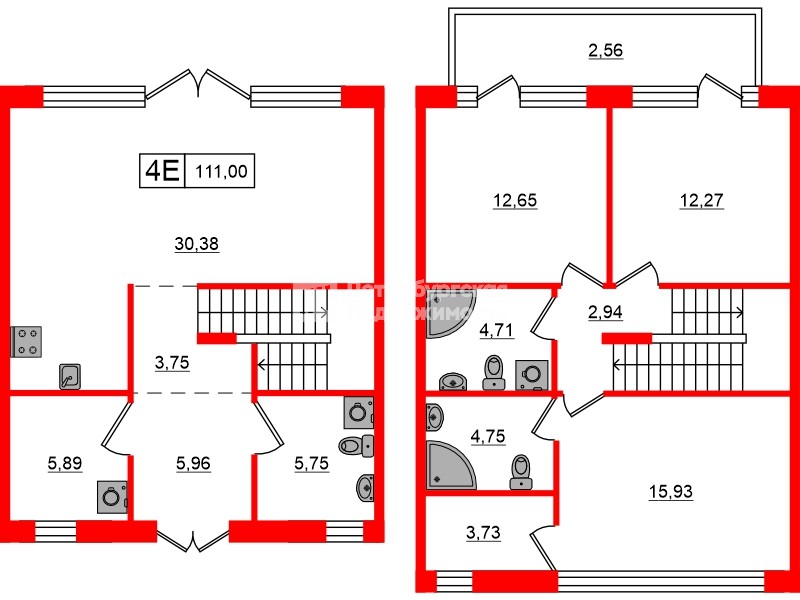 Квартира в ЖК Моменты. Repino, 3 комнатная, 111 м², 1 этаж