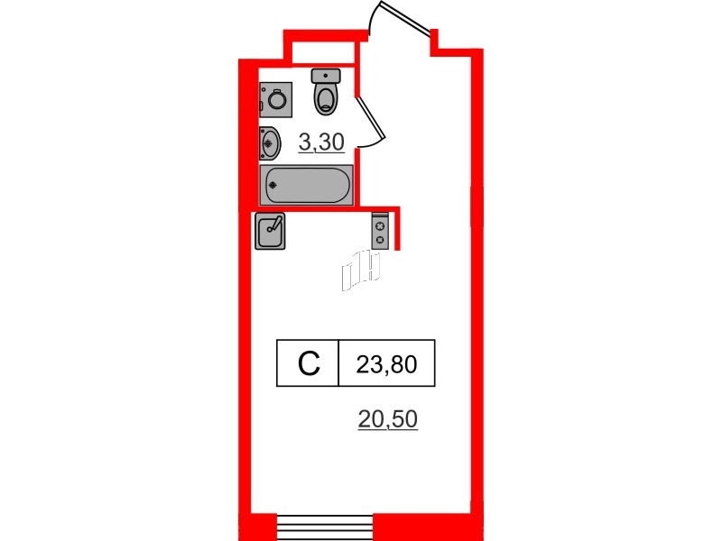 Апартаменты в ЖК Апартаменты «Глер», студия, 23.8 м², 3 этаж
