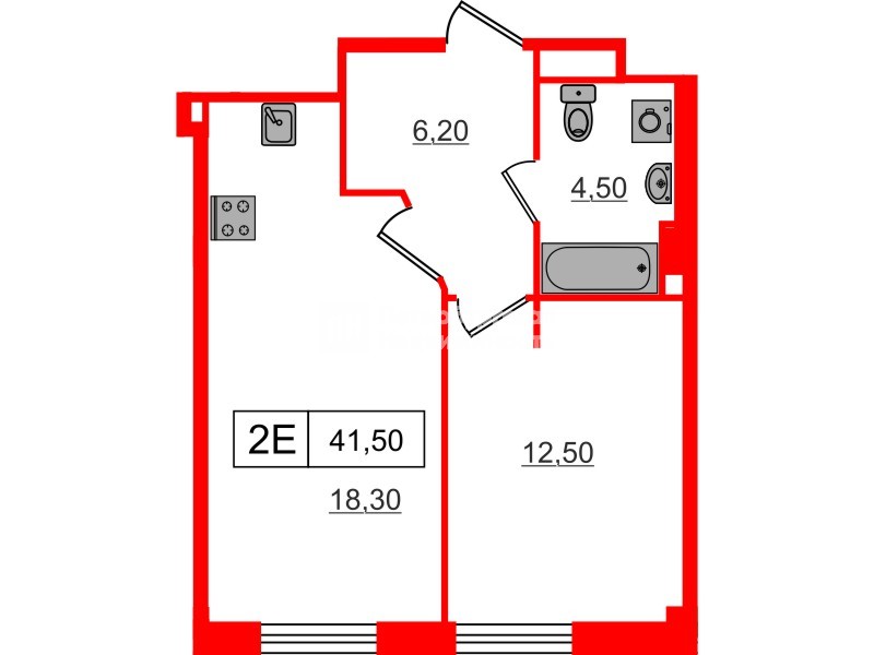 Апартаменты в ЖК Апартаменты «Глер», 1 комнатные, 41.5 м², 3 этаж