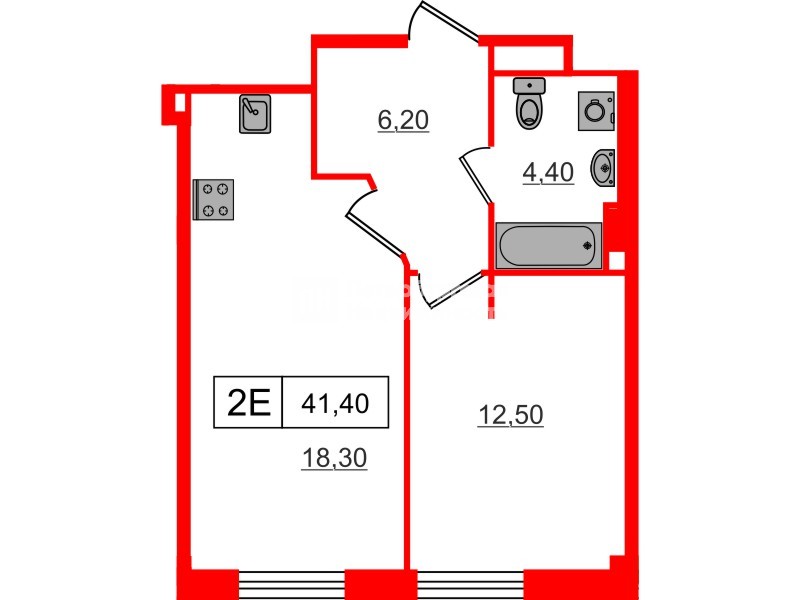 Апартаменты в ЖК Апартаменты «Глер», 1 комнатные, 41.4 м², 6 этаж