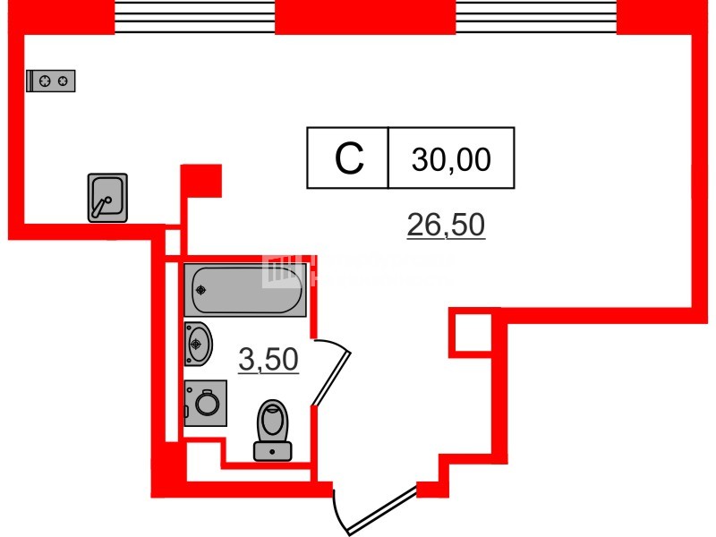 Апартаменты в ЖК Апартаменты «Глер», студия, 30 м², 7 этаж
