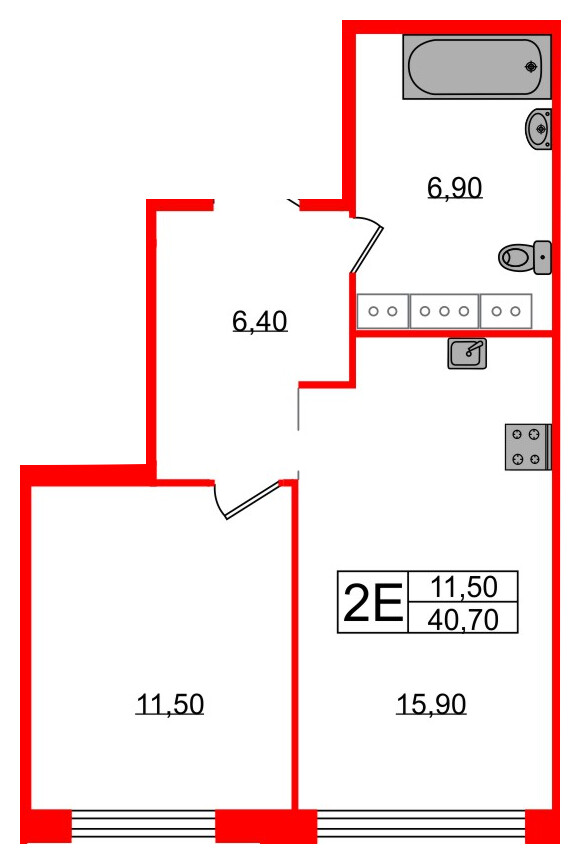 Квартира в ЖК Струны, 1 комнатная, 40.7 м², 14 этаж