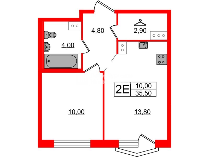 Квартира в ЖК Струны, 1 комнатная, 35.5 м², 15 этаж