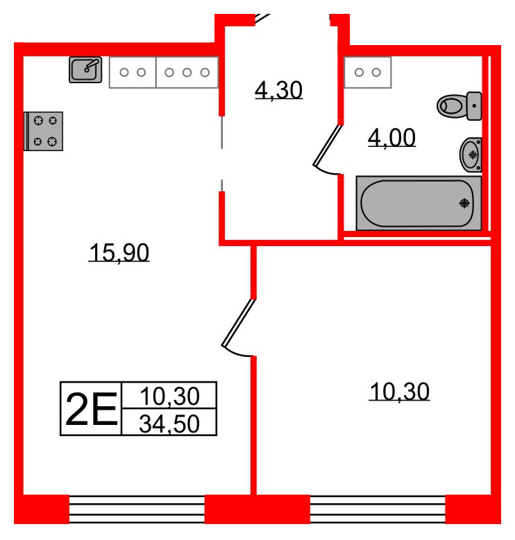 Квартира в ЖК Струны, 1 комнатная, 34.5 м², 7 этаж