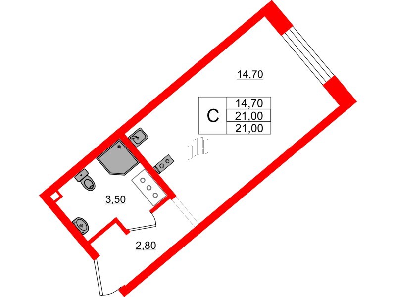 Квартира в ЖК 'Цветной город', студия, 21 м², 16 этаж