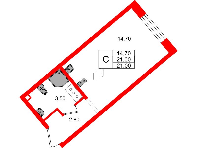 Квартира в ЖК 'Цветной город', студия, 21 м², 23 этаж