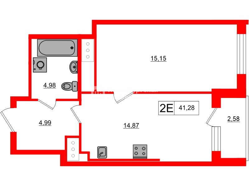 Квартира в ЖК 'OKLA', 1 комнатная, 41.28 м², 6 этаж