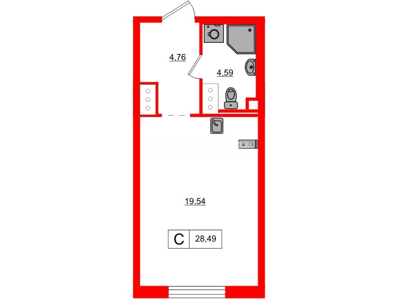 Планировка — Студия квартира, 28,5 м² в ЖК «ОКЛА»