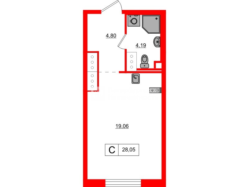 Планировка — Студия квартира, 28,1 м² в ЖК «ОКЛА»