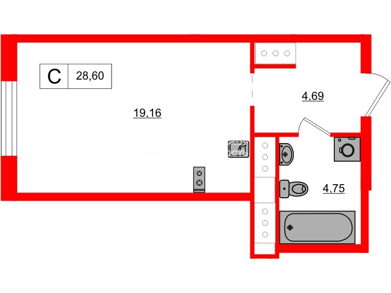 Квартира в ЖК 'OKLA', студия, 28.6 м², 10 этаж