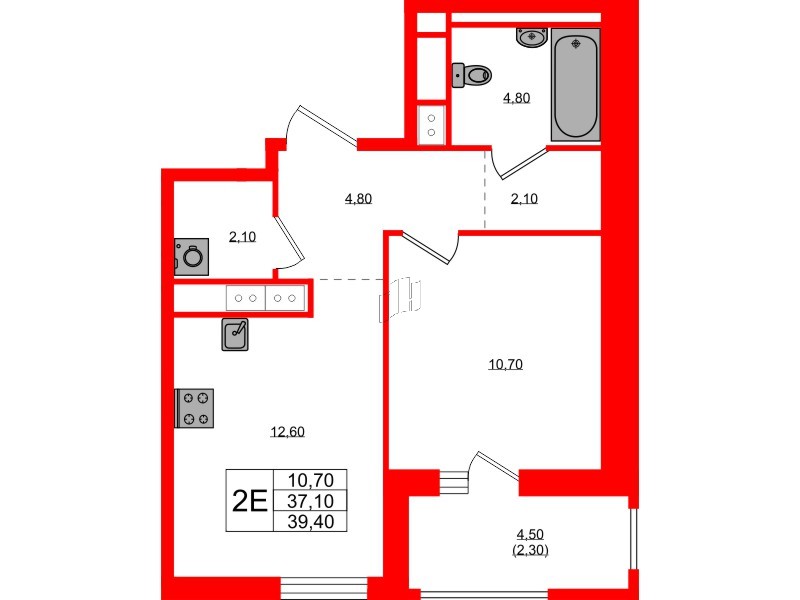 Квартира в ЖК Янила Форест, 1 комнатная, 39.4 м², 9 этаж
