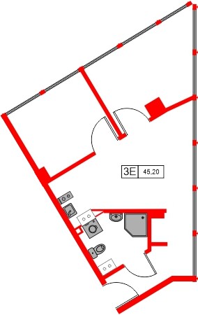 Апартаменты в ЖК Апарт-отель «МОСКО», 2 комнатные, 45.2 м², 8 этаж