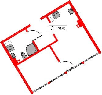 Апартаменты в ЖК Апарт-отель «МОСКО», 1 комнатные, 31.6 м², 4 этаж