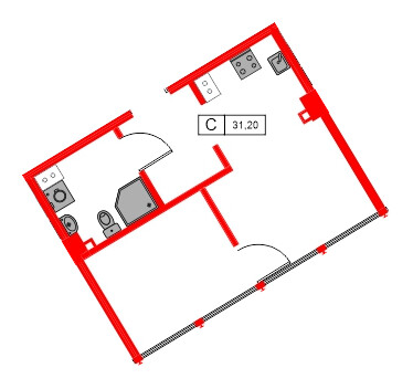 Апартаменты в ЖК Апарт-отель «МОСКО», 1 комнатные, 31.2 м², 7 этаж