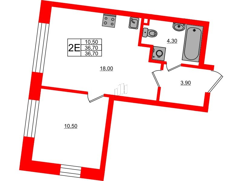 Квартира в ЖК Большая Охта, 1 комнатная, 36.7 м², 2 этаж