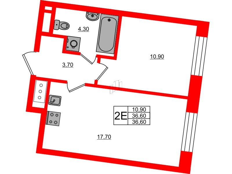 Квартира в ЖК Большая Охта, 1 комнатная, 36.6 м², 5 этаж