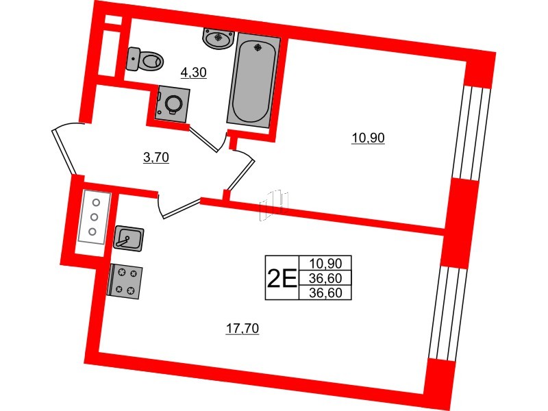Квартира в ЖК Большая Охта, 1 комнатная, 36.6 м², 9 этаж