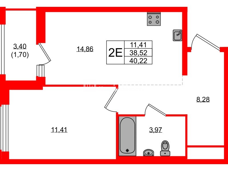 Квартира в ЖК Южная Нева, 1 комнатная, 40.22 м², 4 этаж