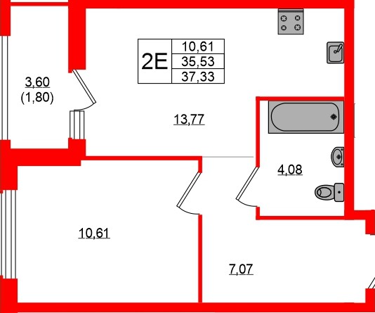Квартира в ЖК Южная Нева, 1 комнатная, 37.33 м², 10 этаж