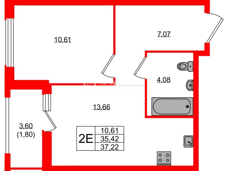 Квартира в ЖК Южная Нева, 1 комнатная, 37.22 м², 14 этаж