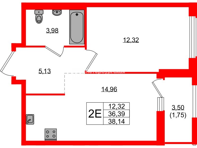 Квартира в ЖК Южная Нева, 1 комнатная, 38.14 м², 6 этаж