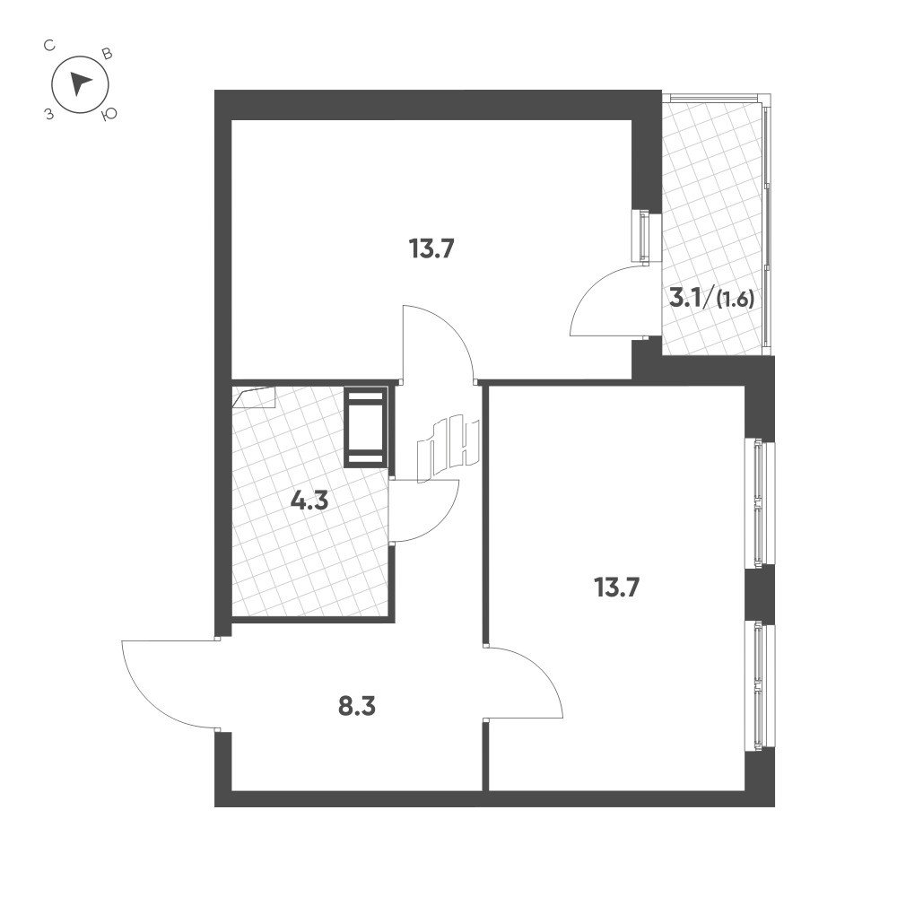 Квартира в ЖК Клюква.Парк, 1 комнатная, 41.6 м², 3 этаж