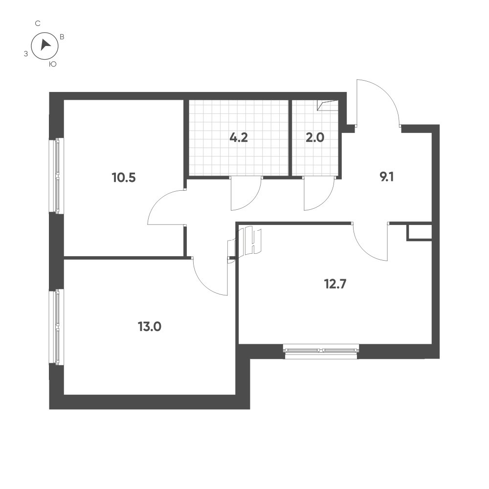 Квартира в ЖК Клюква.Парк, 2 комнатная, 51.5 м², 2 этаж