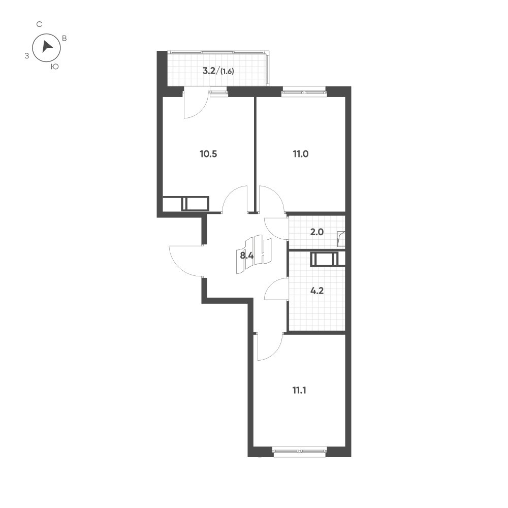 Квартира в ЖК Клюква.Парк, 2 комнатная, 48.8 м², 11 этаж