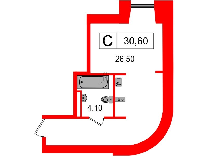 Апартаменты в ЖК Serebro Avenue Apart, студия, 30.6 м², 6 этаж
