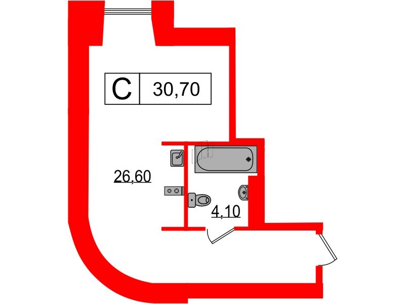 Апартаменты в ЖК Serebro Avenue Apart, студия, 30.7 м², 7 этаж