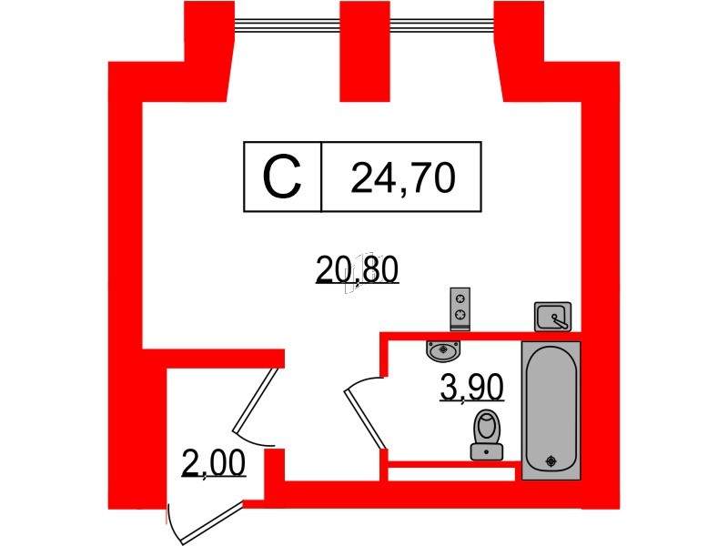 Апартаменты в ЖК Serebro Avenue Apart, студия, 24.7 м², 8 этаж