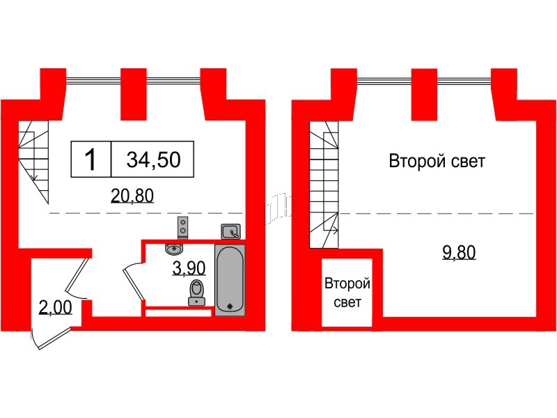 Апартаменты в ЖК Serebro Avenue Apart, студия, 34.5 м², 9 этаж