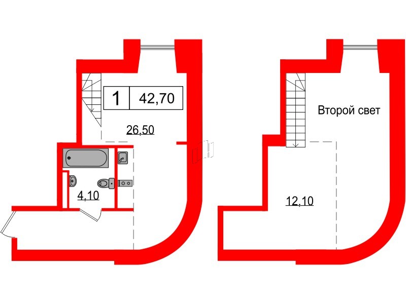 Апартаменты в ЖК Serebro Avenue Apart, студия, 42.7 м², 9 этаж