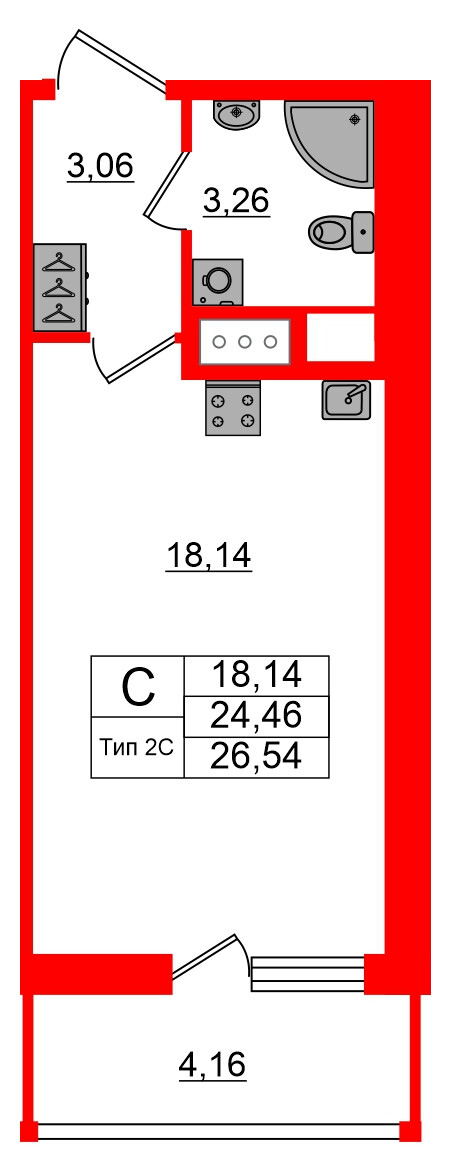 Квартира в ЖК Setl Ривьера, студия, 24.46 м², 15 этаж