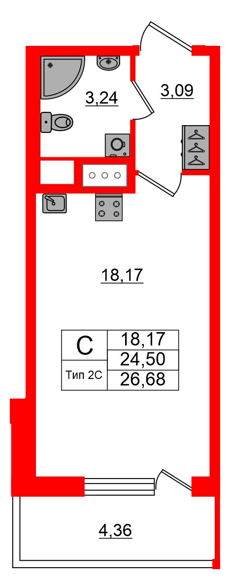 Квартира в ЖК Setl Ривьера, студия, 24.5 м², 12 этаж