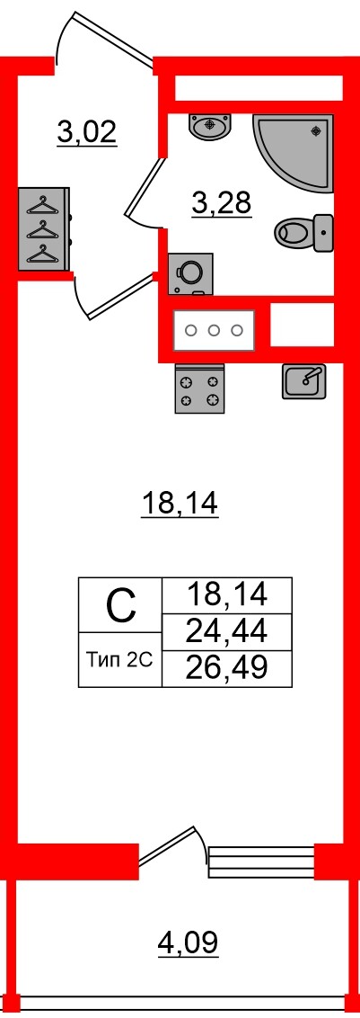 Квартира в ЖК «Сэтл Ривьера», студия, 24.44 м², 11 этаж