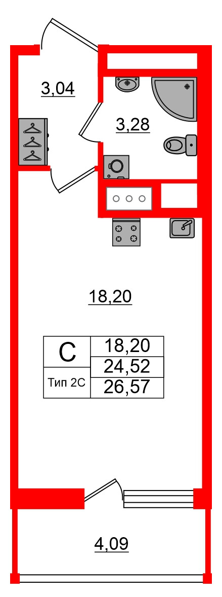 Квартира в ЖК Setl Ривьера, студия, 24.52 м², 12 этаж