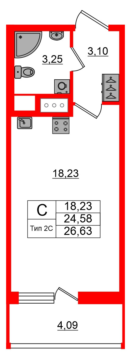 Квартира в ЖК Setl Ривьера, студия, 24.58 м², 17 этаж