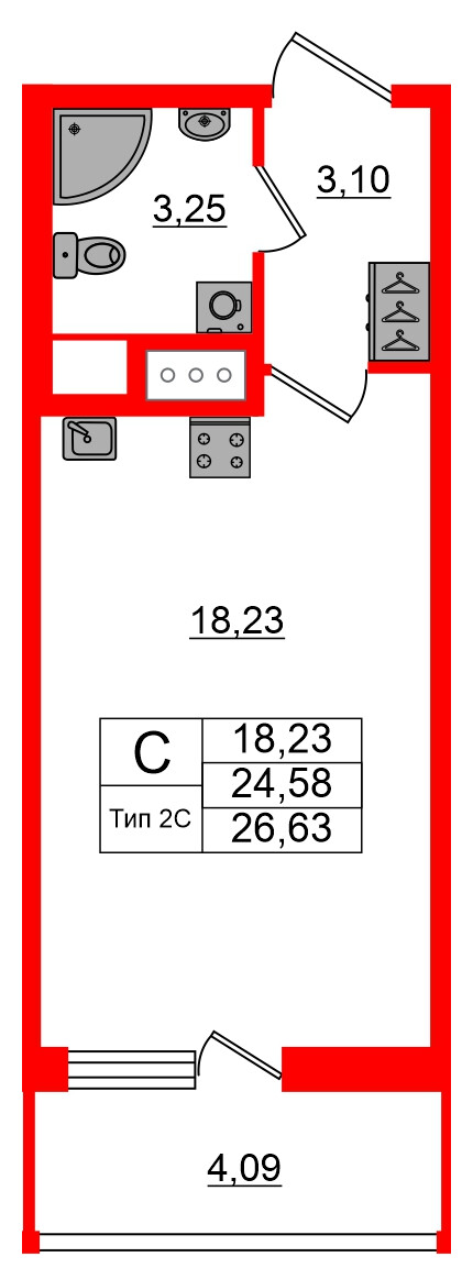 Квартира в ЖК Setl Ривьера, студия, 24.58 м², 12 этаж