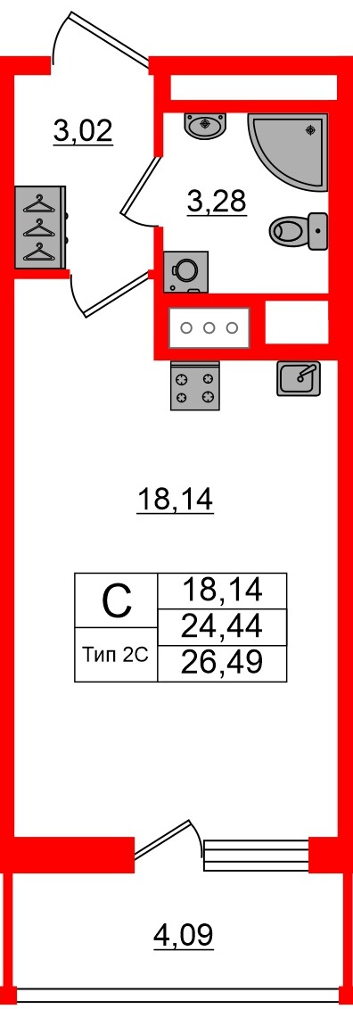 Квартира в ЖК «Сэтл Ривьера», студия, 24.44 м², 17 этаж