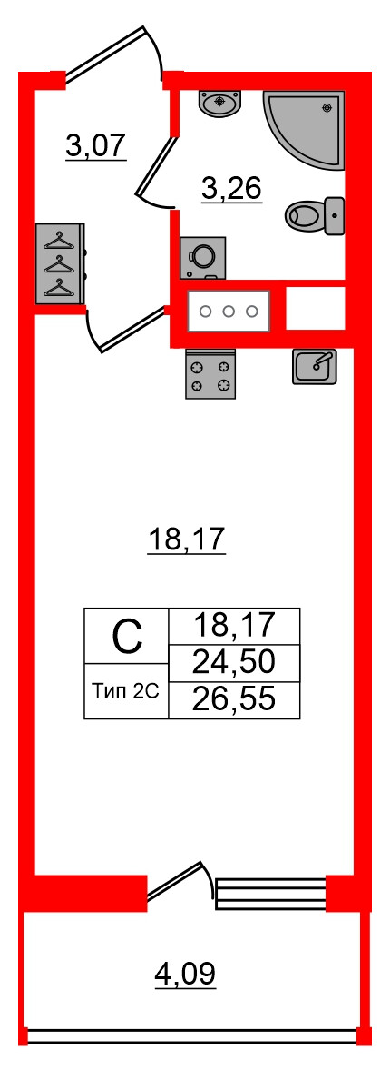 Квартира в ЖК Setl Ривьера, студия, 24.5 м², 14 этаж
