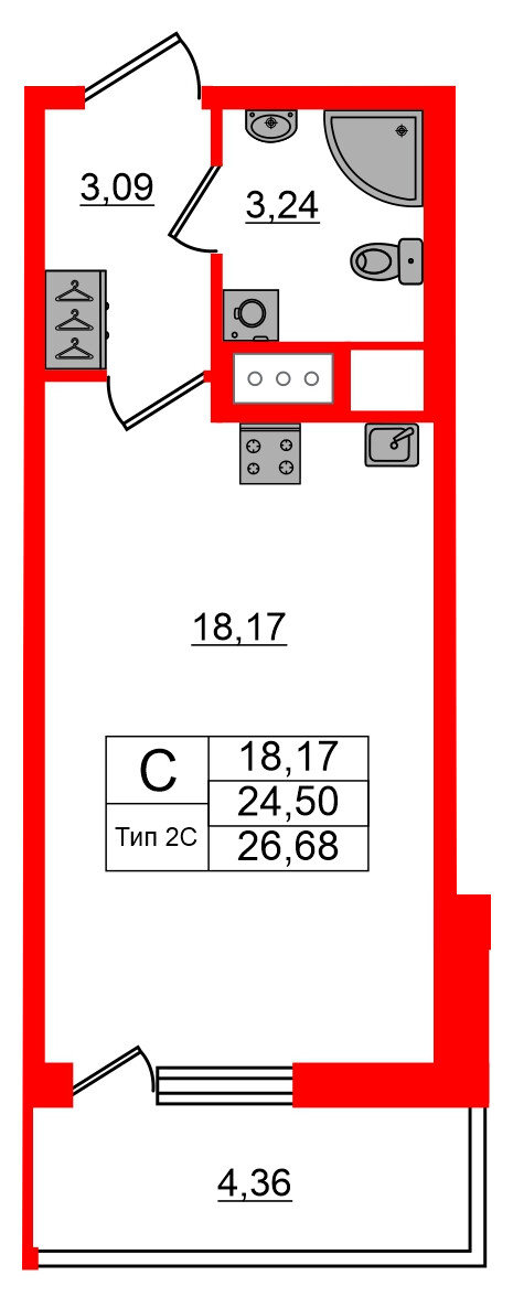 Квартира в ЖК Setl Ривьера, студия, 24.5 м², 16 этаж