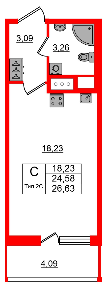 Квартира в ЖК Setl Ривьера, студия, 24.58 м², 17 этаж