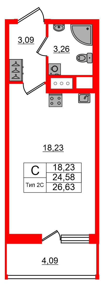 Квартира в ЖК Setl Ривьера, студия, 24.58 м², 13 этаж